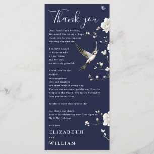 Carte de remerciement de mariage bleu marine en ch