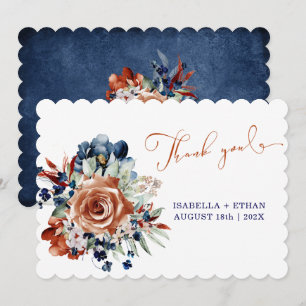 Carte de remerciement de mariage Bleu marine et Or