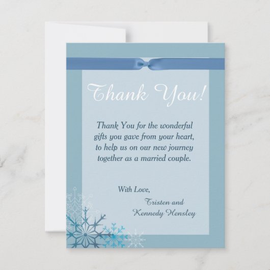 Carte de remerciement de mariage Blue Snowflake 4x (Devant)