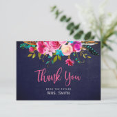 Carte de remerciement de mariage bohème rose flora (Debout devant)