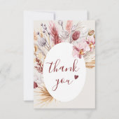 Carte de remerciement de mariage boho avec herbe d (Devant)