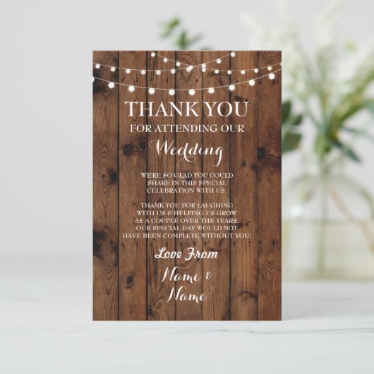 Carte de remerciement de mariage Bois Lumières (Debout devant)