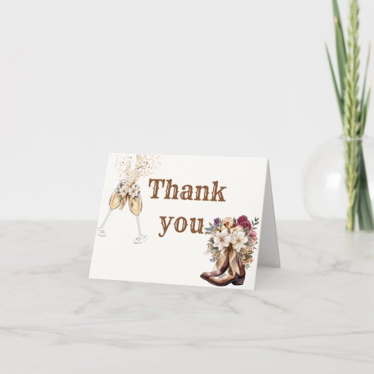 Carte de remerciement de mariage Boots and Bubbly (Devant)