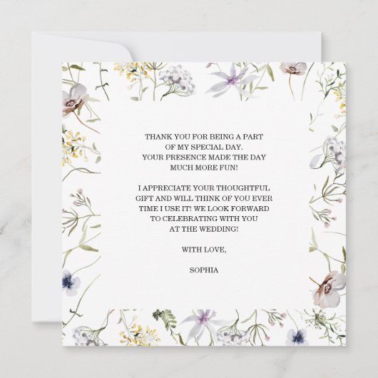 Carte de remerciement de mariage champêtre (Dos)