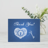 Carte de remerciement de mariage clé de mon cœur b (Debout devant)