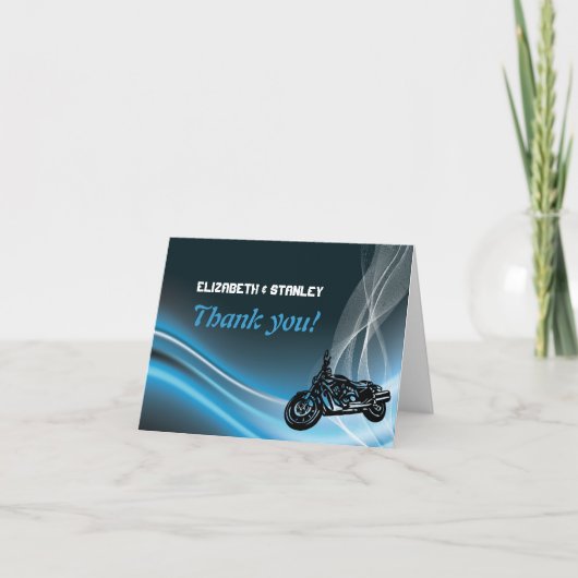 Carte de remerciement de mariage de motard de rout (Devant)
