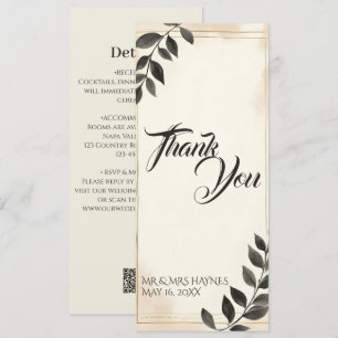 Carte de remerciement de mariage élégante à feuill