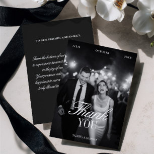 Carte de remerciement de mariage élégante noir et
