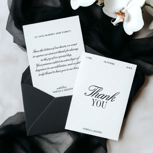 Carte de remerciement de mariage élégante noir et
