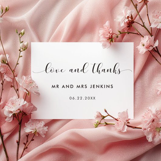 Carte de remerciement de mariage élégante noir et