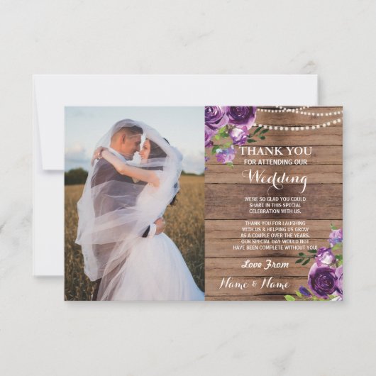 Carte de remerciement de mariage en bois Fleurs vi (Devant)