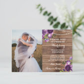 Carte de remerciement de mariage en bois Fleurs vi (Debout devant)