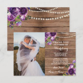 Carte de remerciement de mariage en bois Fleurs vi (Devant / Derrière)