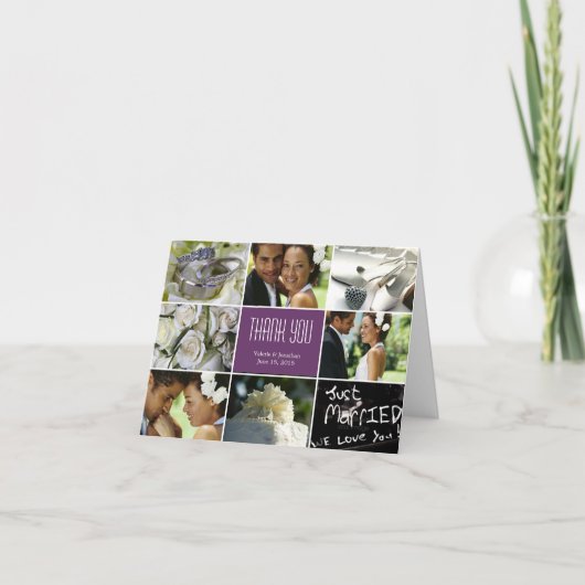 Carte de remerciement de mariage en collage - Viol (Devant)