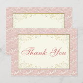 Carte de remerciement de mariage en dentelle rose, (Devant / Derrière)