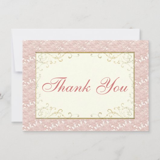 Carte de remerciement de mariage en dentelle rose, (Devant)