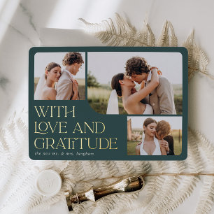 Carte de remerciement de mariage en or avec amour
