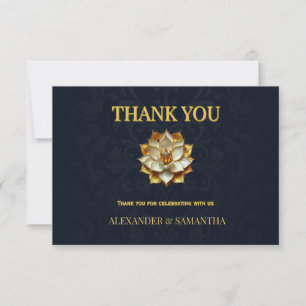 Carte de Remerciement de Mariage en Or Lotus Bleu