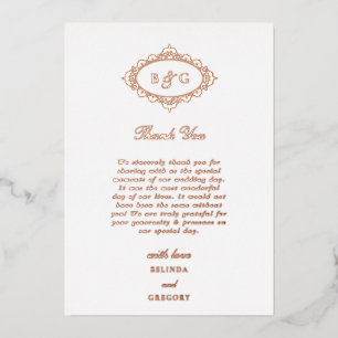 Carte de remerciement de mariage en or rose vérita