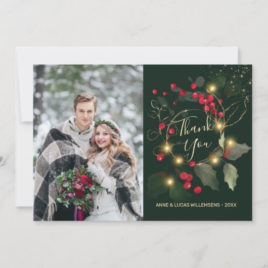 Carte de remerciement de mariage Feuilles de Vert (Devant)