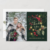 Carte de remerciement de mariage Feuilles de Vert (Devant / Derrière)