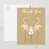 carte de remerciement de mariage flamant rose port (Devant / Derrière)