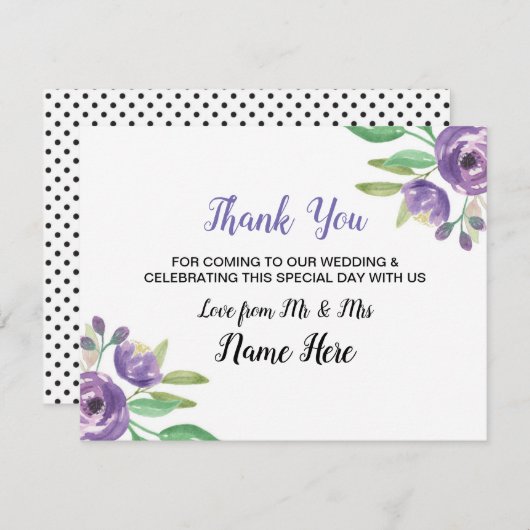 Carte de remerciement de mariage Fleur violette Fl (Devant / Derrière)