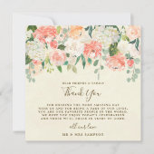 carte de remerciement de mariage fleuri pêche (Devant)