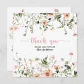 Carte de remerciement de mariage fleuri rose (Devant / Derrière)