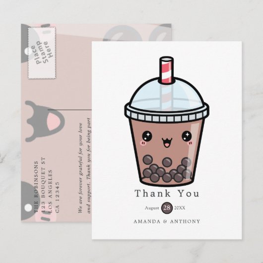 Carte de remerciement de mariage floral aquarelle  (Devant / Derrière)