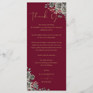 Carte de remerciement de mariage floral aux roses
