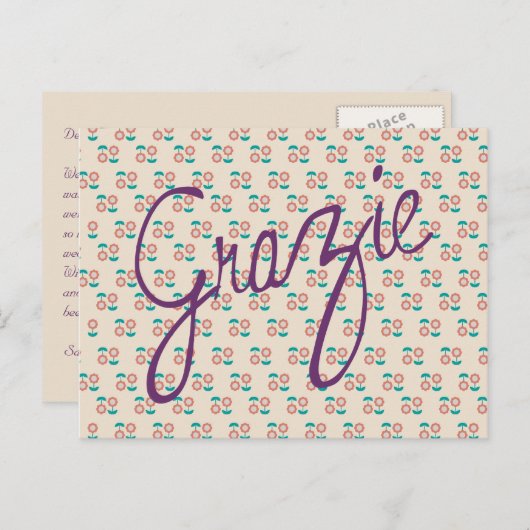 Carte de remerciement de mariage Floral Grazie Tha (Devant / Derrière)