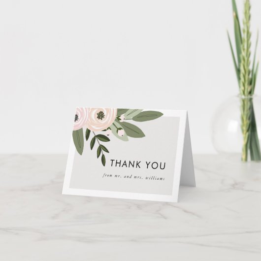 Carte de remerciement de mariage floral Merci (Devant)