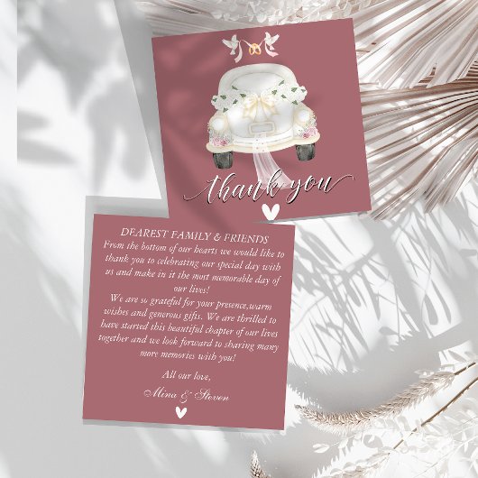 Carte de remerciement de mariage floral rose voitu