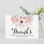 Carte de remerciement de mariage florale aquarelle (Debout devant)