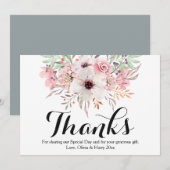 Carte de remerciement de mariage florale aquarelle (Devant / Derrière)