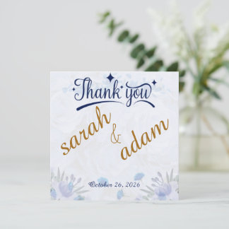 Carte de remerciement de mariage florale bleu pous