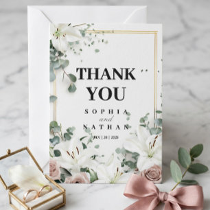 Carte de remerciement de mariage florale élégante 