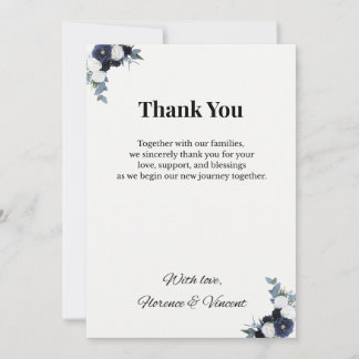 Carte de remerciement de mariage florale Navy