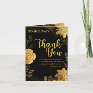 Carte de remerciement de mariage florale noire et 