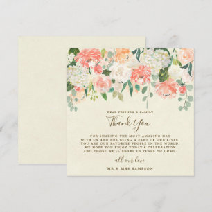 carte de remerciement de mariage florale pêche