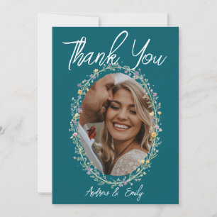 Carte de remerciement de mariage florale verte ble