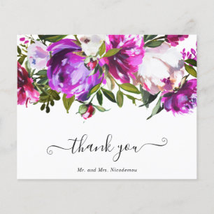 Carte de remerciement de mariage florale violette