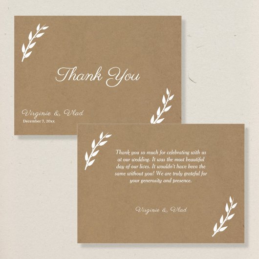 Carte de remerciement de mariage Kraft & Rustique