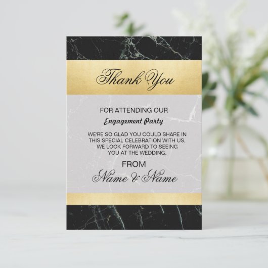 Carte de remerciement de mariage Marbre noir Art d (Debout devant)