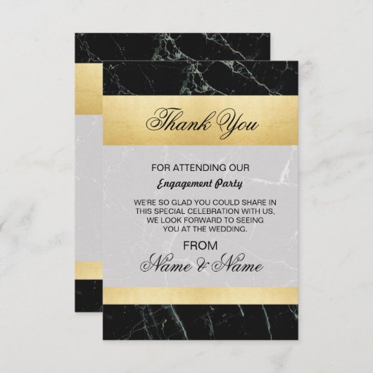 Carte de remerciement de mariage Marbre noir or Ar (Devant / Derrière)