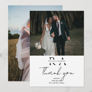 Carte de remerciement de mariage minimaliste à deu