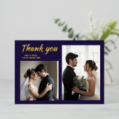 Carte de remerciement de mariage moderne bleu mari (Debout devant)