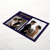 Carte de remerciement de mariage moderne bleu mari (Rotation)