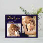 Carte de remerciement de mariage moderne bleu mari (Debout devant)